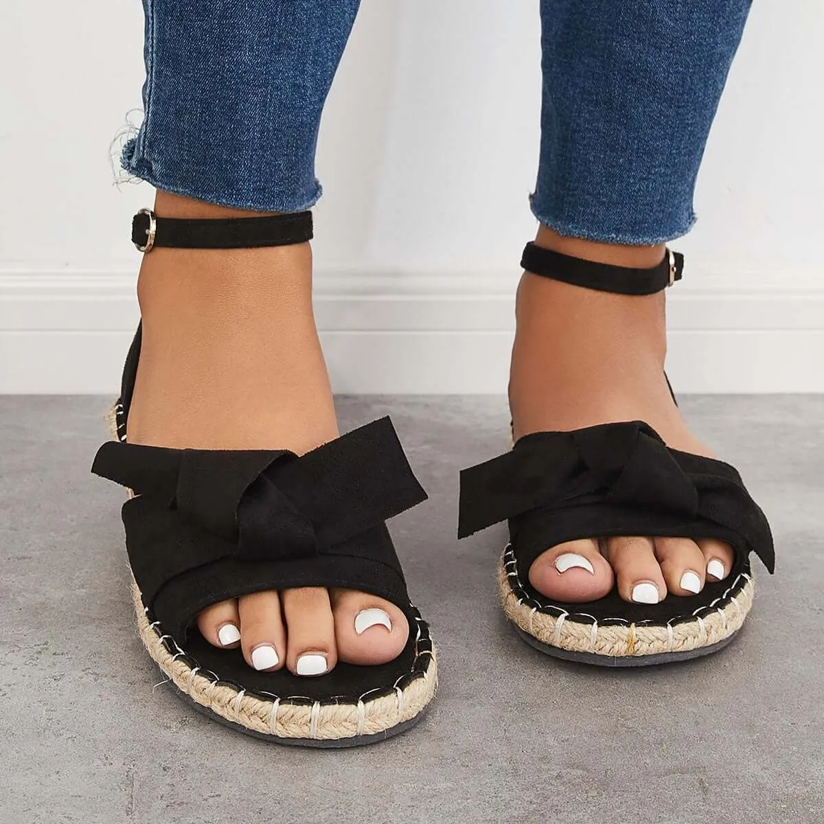 Sohiwoo  Women Holiday Sandals Strap Sandals Cute Bow Espadrille Shoes