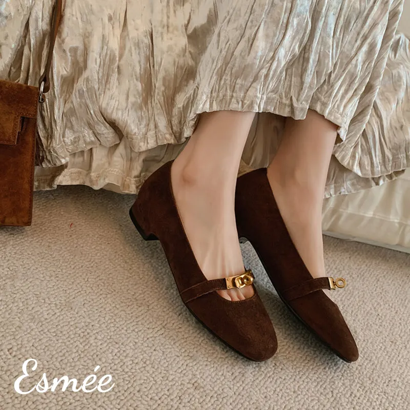 Suede Flats with Metal Lock Design